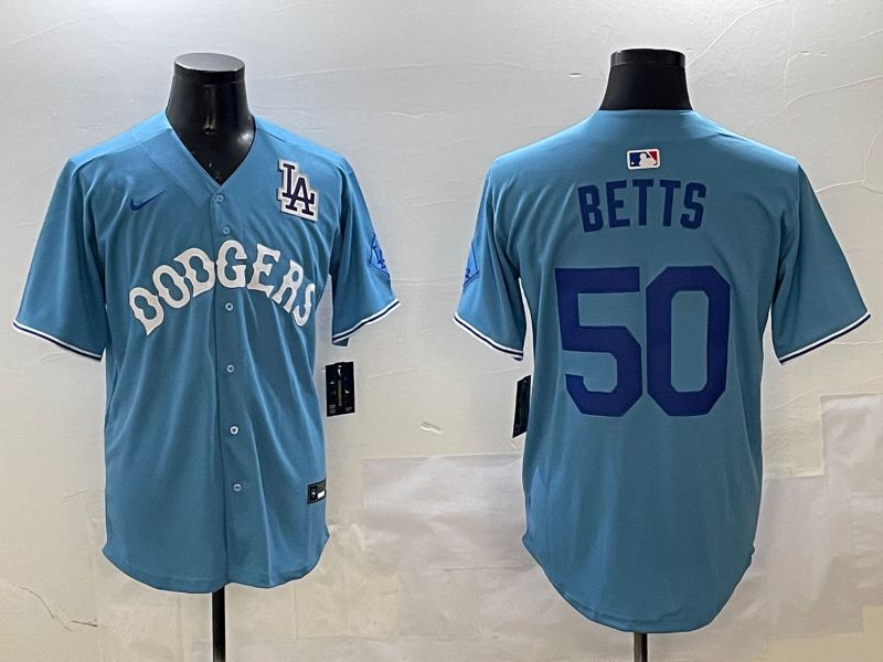 Men Los Angeles Dodgers 50 Betts Light Blue Throwback Game 2025 Nike MLB Jersey style 19